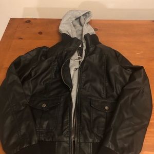 Leather sweat shirt jacket